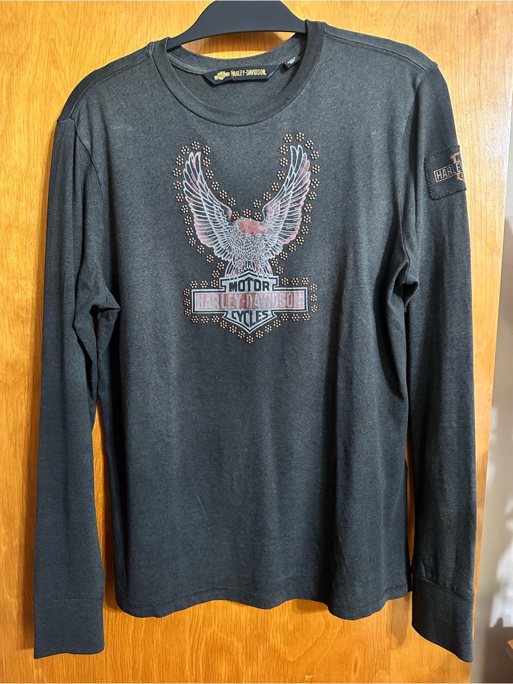 Harley-Davidson Dark Gray Long Sleeve Tee with Eagle Logo and Copper Accents